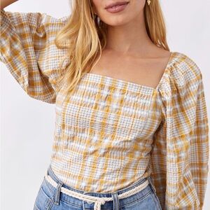 Maeve Mustard and White Plaid Blouse